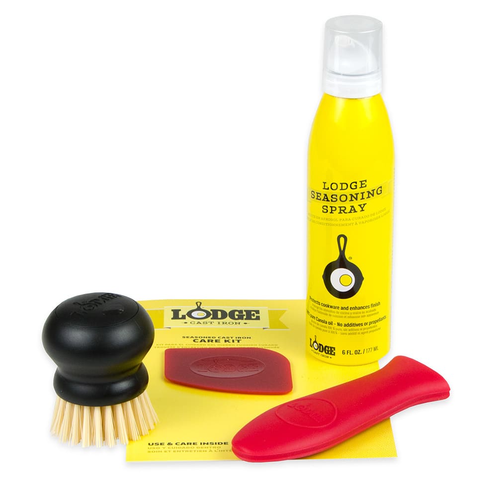 Lodge A-CAREC1 Cast Iron Care Kit w/ 6 oz Seasoning Spray, Pan Scraper, Handle Holder, & Scrub Brush