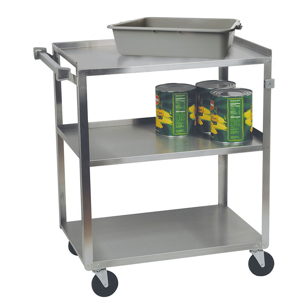 268-90422 3 Level Stainless Utility Cart w/ 500 lb Capacity, Raised Ledges