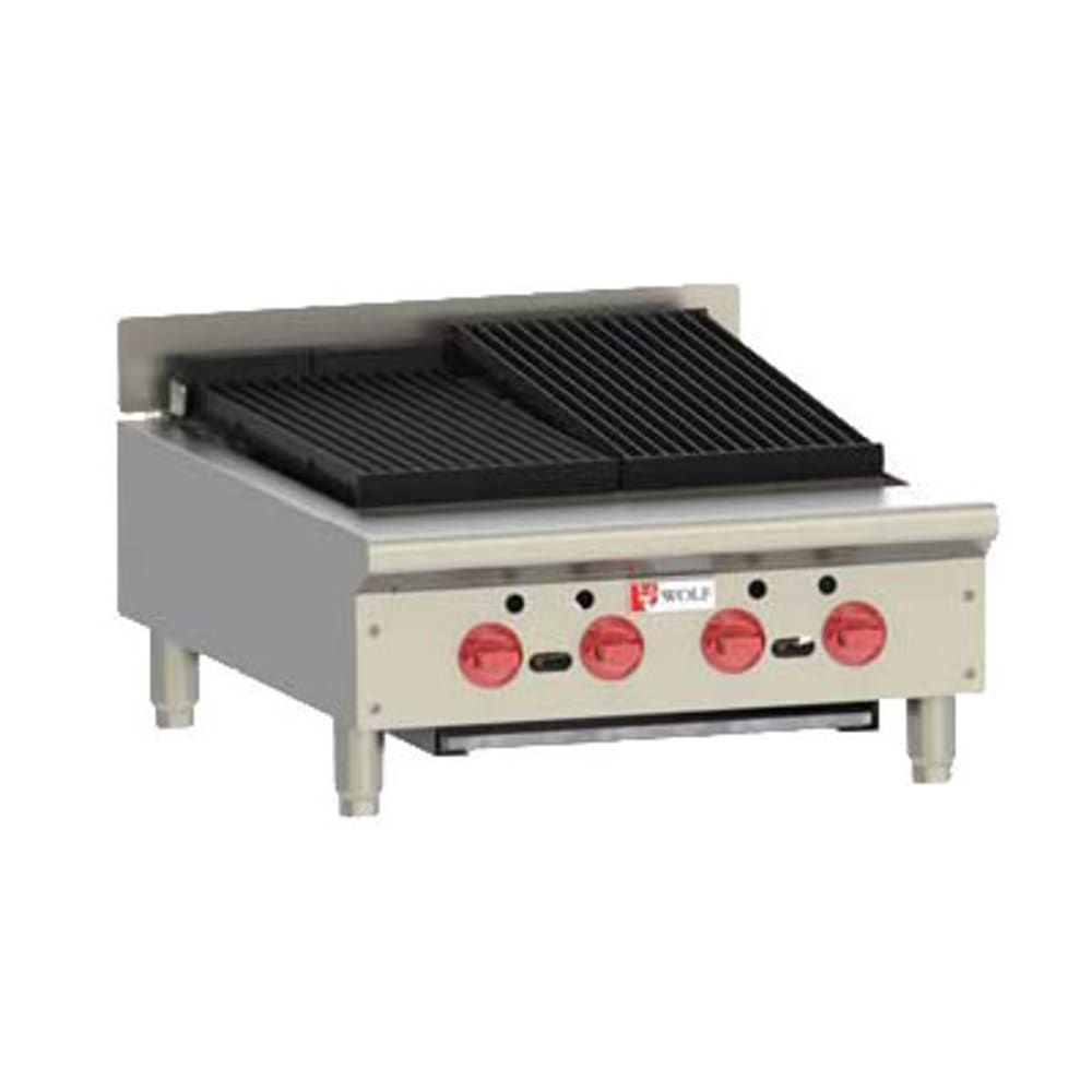 Wolf ACB25 25 1/8" Gas Charbroiler w/ (4) Burners & Cast Iron Grates - Manual, Natural Gas