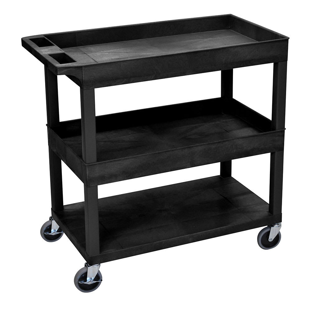 304-EC112B 3 Level Polymer Utility Cart w/ 400 lb Capacity - Raised Ledges, Black