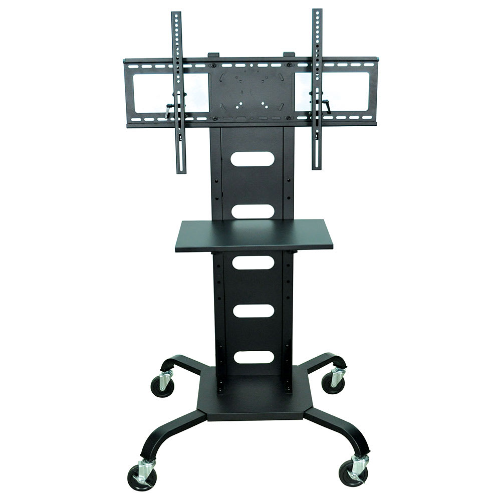 304-WPSMS51 Mobile Flat Panel TV Stand & Mount w/Shelf & Curved Metal Legs, Black