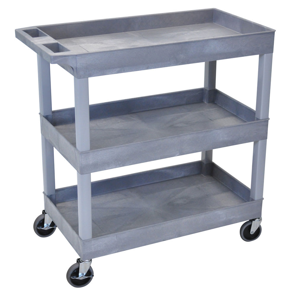 304-EC111G 3-Level Polymer Utility Cart w/ 400-lb Capacity, Raised Ledges