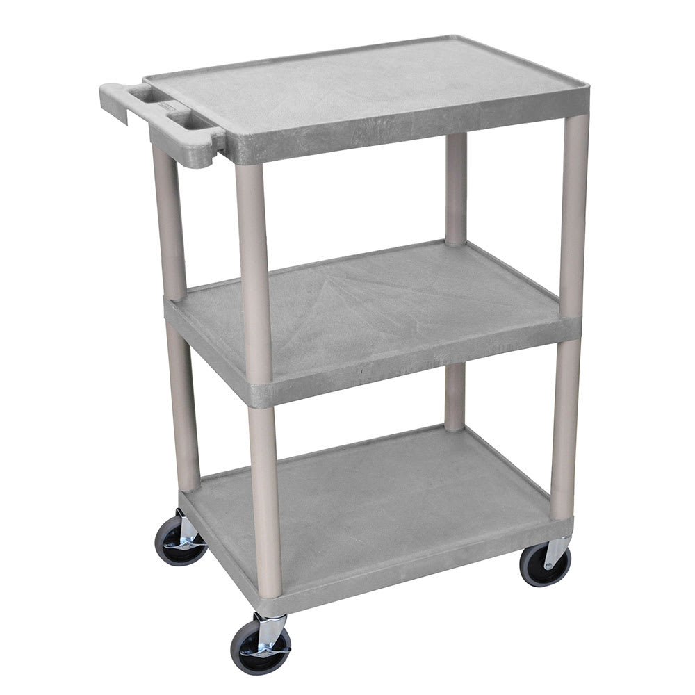304-HE34G 3-Level Polymer Utility Cart w/ 400-lb Capacity, Raised Ledges