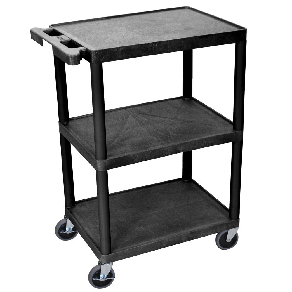304-HE34B 3 Level Polymer Utility Cart w/ 400 lb Capacity, Raised Ledges