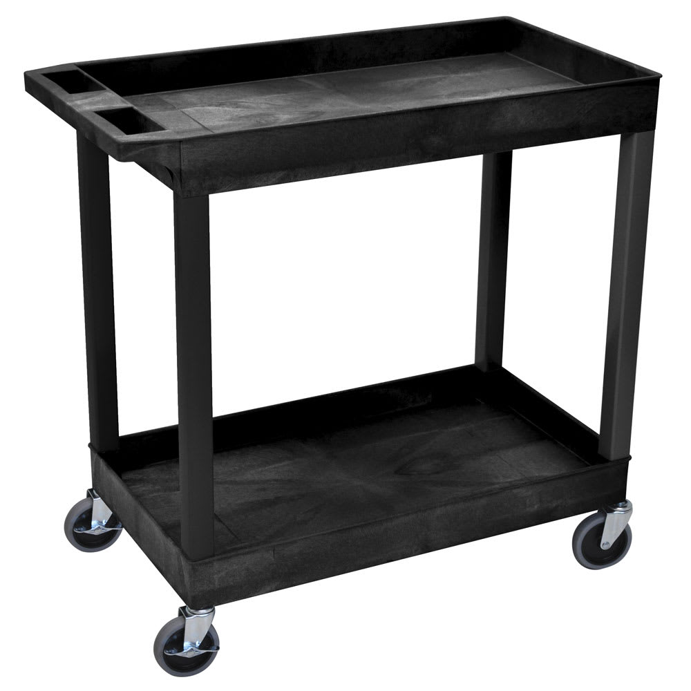 304-EC11B 2 Level Polymer Utility Cart w/ 400 lb Capacity, Raised Ledges