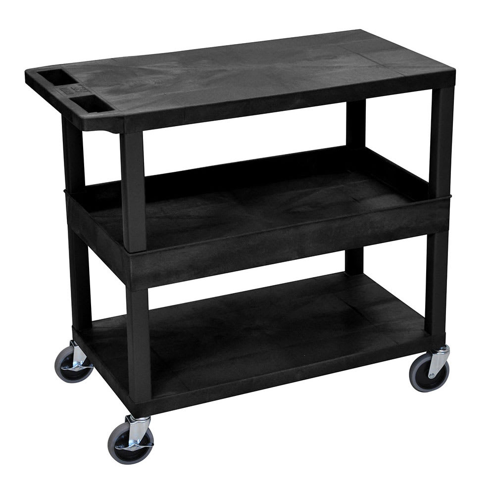 304-EC212B 3 Level Polymer Utility Cart w/ 400 lb Capacity - Raised Ledges, Black