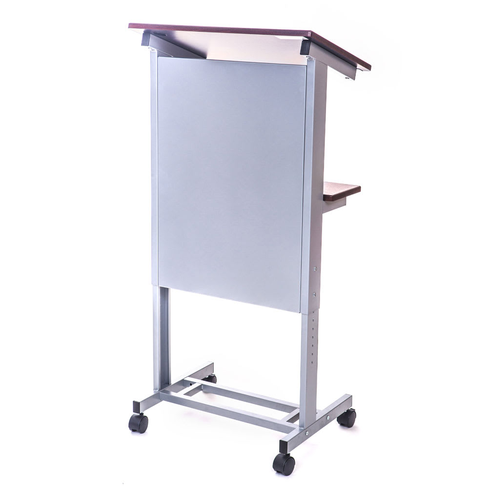304-LXADJDW 23 1/2" Adjustable Rolling Podium - Steel Frame, Dark Walnut
