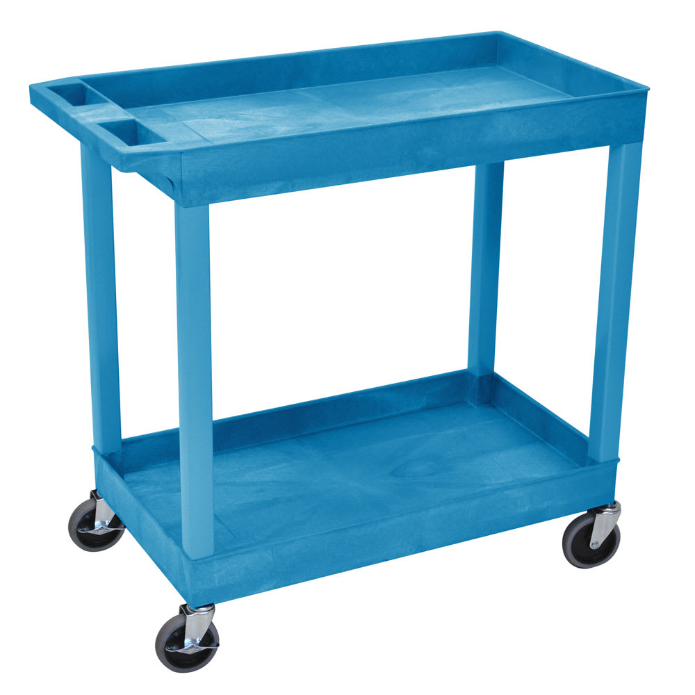 304-EC11BU 2-Level Polymer Utility Cart w/ 400-lb Capacity, Raised Ledges
