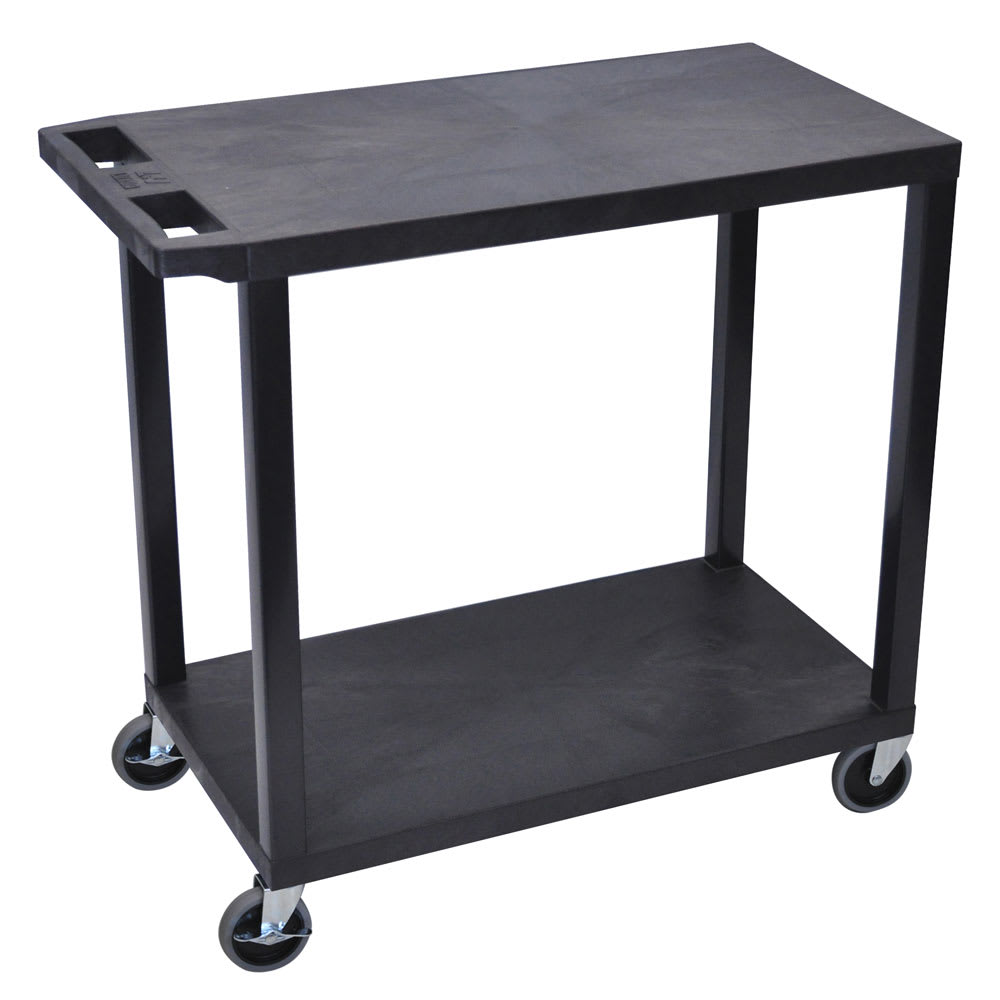 304-EC22B 2 Level Polymer Utility Cart w/ 400 lb Capacity - Raised Ledges, Black
