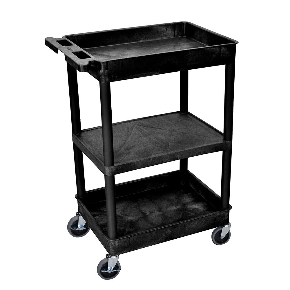 304-STC121B 3 Level Polymer Utility Cart w/ 300 lb Capacity - Raised Ledges, Black