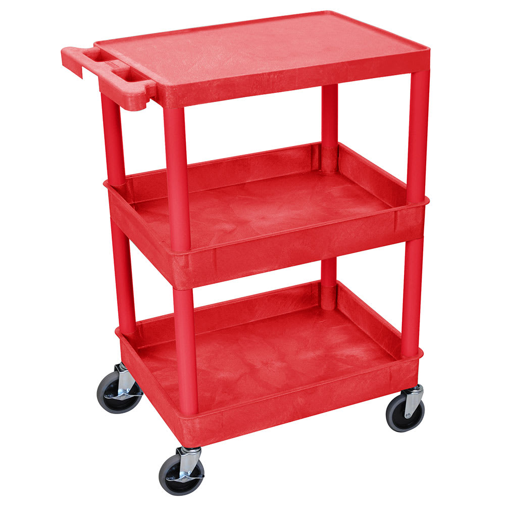 304-RDSTC211RD 3-Level Polymer Utility Cart w/ 300-lb Capacity, Raised Ledges