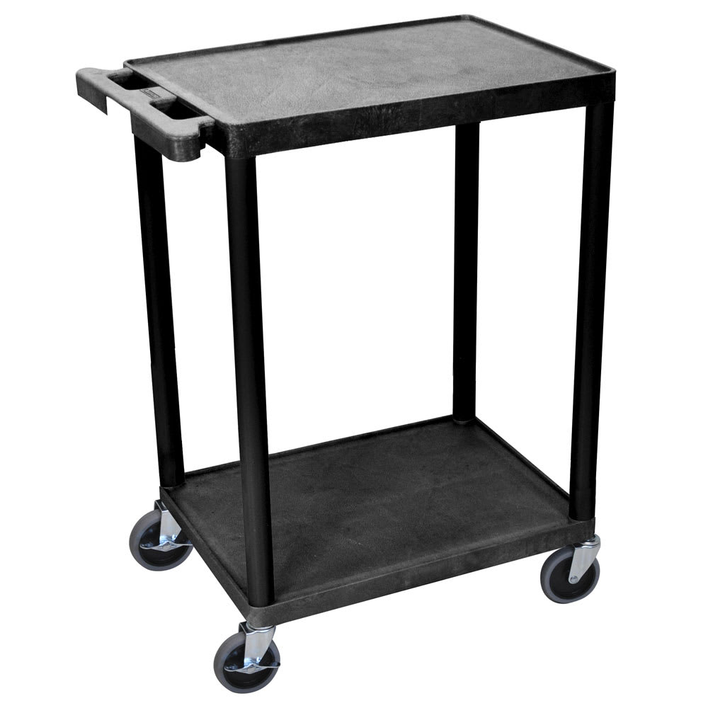 304-STC22B 2 Level Polymer Utility Cart w/ 300 lb Capacity - Raised Ledges, Black