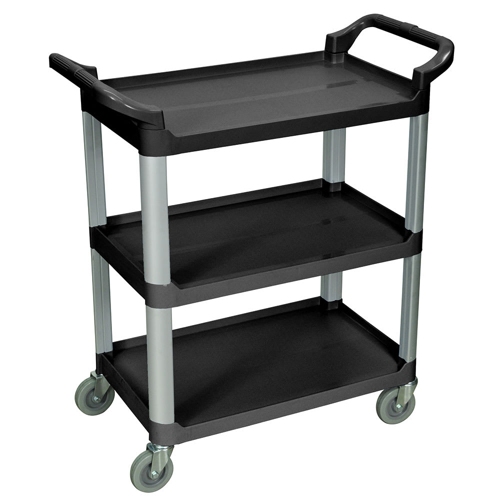 304-SC12B 3 Level Polymer Utility Cart w/ 200 lb Capacity, Raised Ledges