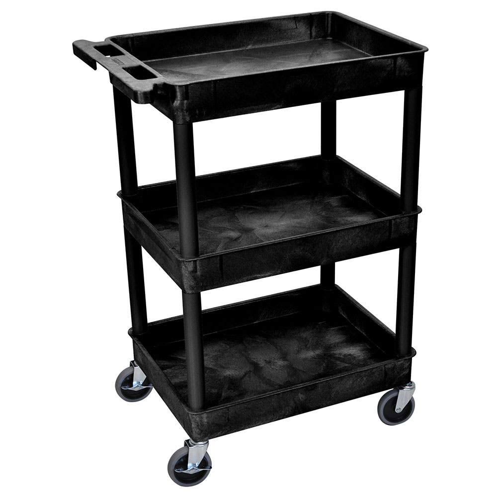304-STC111B 3 Level Polymer Utility Cart w/ 300 lb Capacity, Raised Ledges