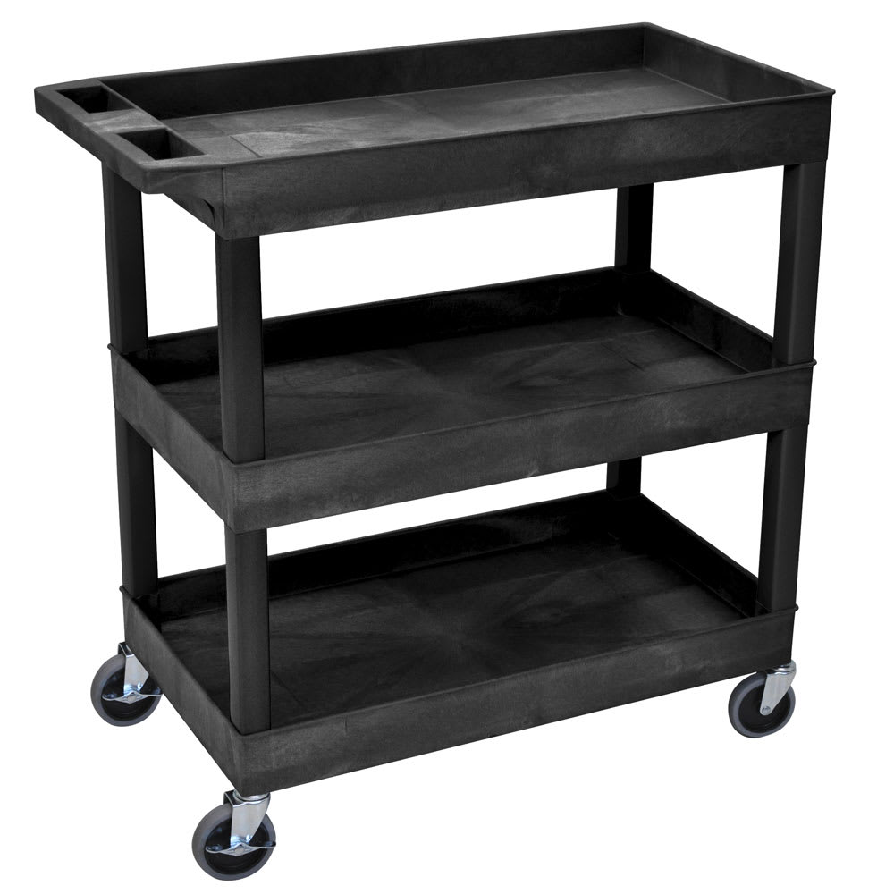 304-EC111B 3 Level Polymer Utility Cart w/ 400 lb Capacity, Raised Ledges