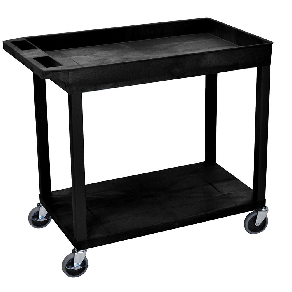 304-EC12B 2 Level Polymer Utility Cart w/ 400 lb Capacity - Raised Ledges, Black