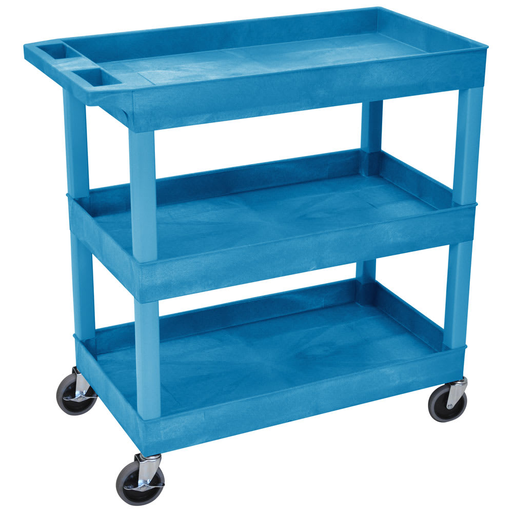 304-EC111BU 3-Level Polymer Utility Cart w/ 400-lb Capacity, Raised Ledges