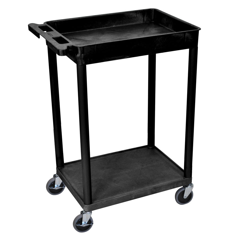 304-STC12B 2 Level Polymer Utility Cart w/ 300 lb Capacity - Raised Ledges, Black