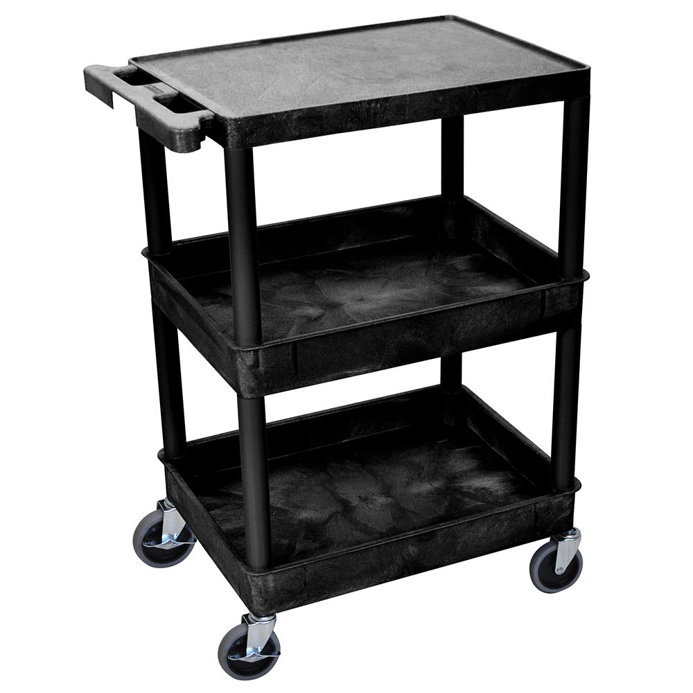 304-STC211B 3 Level Polymer Utility Cart w/ 300 lb Capacity, Raised Ledges