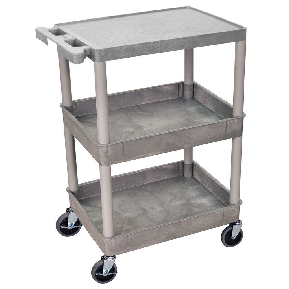 304-STC211G 3-Level Polymer Utility Cart w/ 300-lb Capacity, Raised Ledges