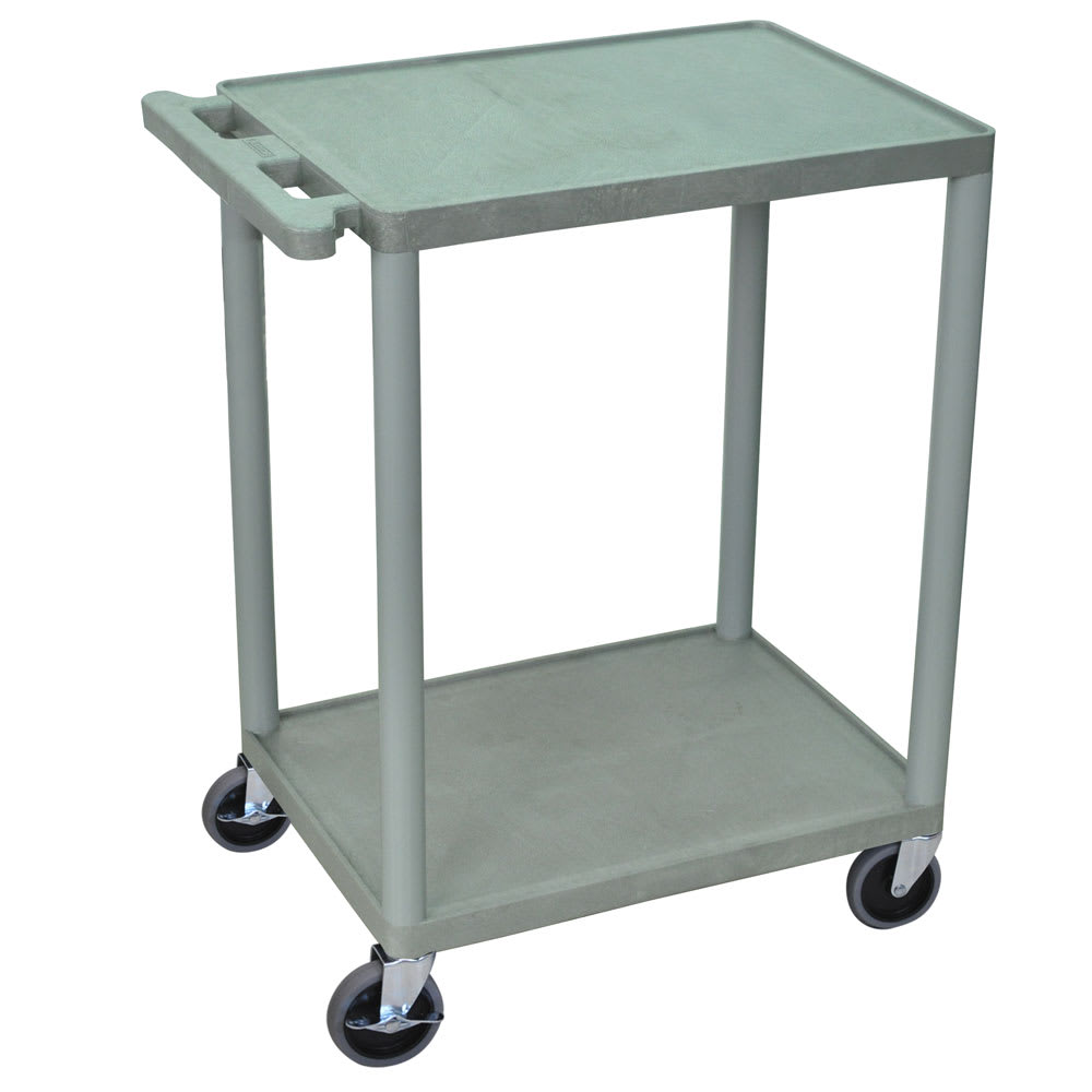 304-HE32G 2-Level Polymer Utility Cart w/ 400-lb Capacity, Raised Ledges
