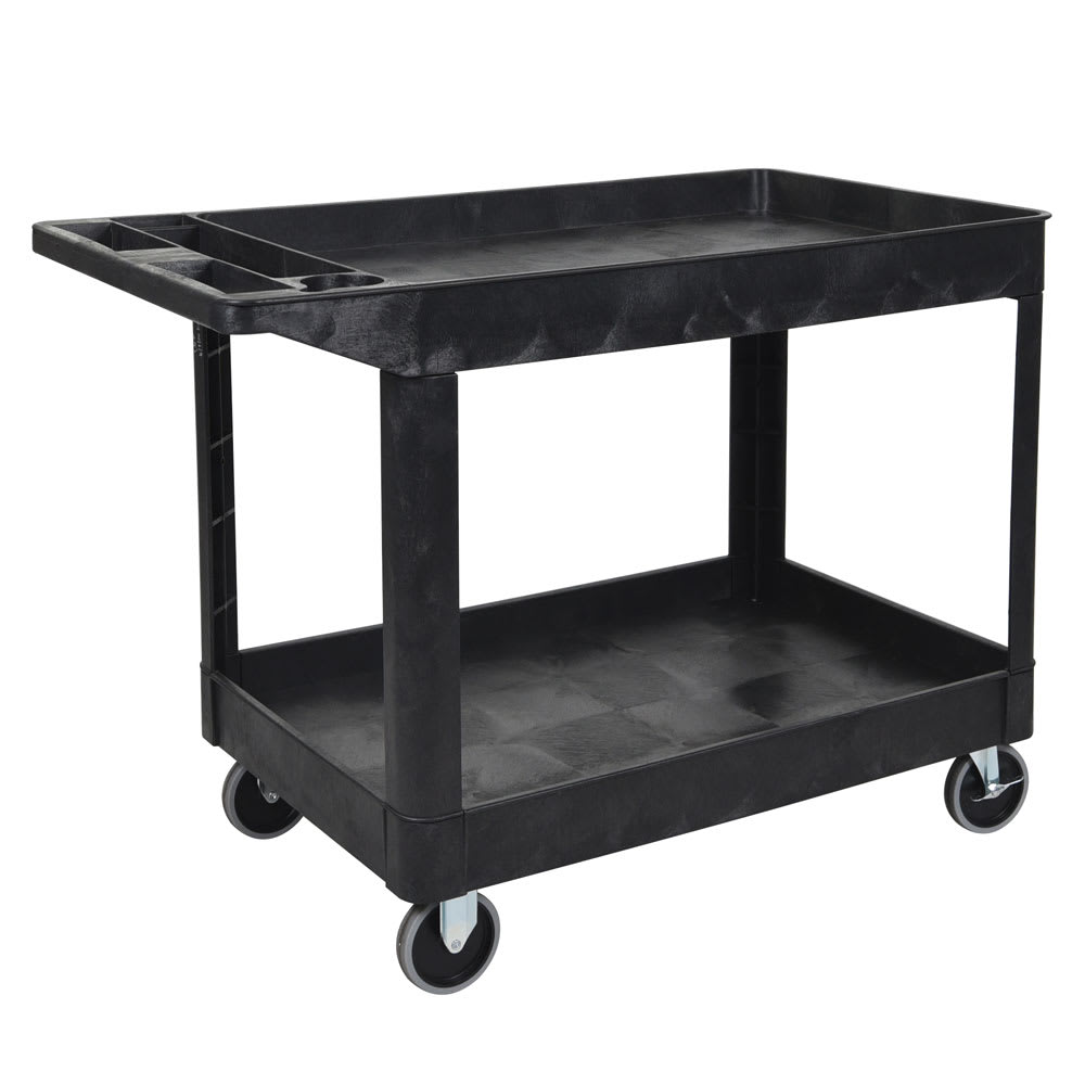 304-XLC11B 2 Level Polymer Utility Cart w/ 500 lb Capacity - Raised Ledges, Black