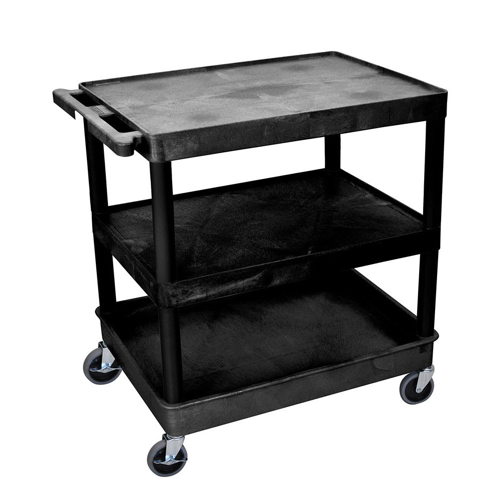 304-TC221B 3 Level Polymer Utility Cart w/ 400 lb Capacity - Raised Ledges, Black