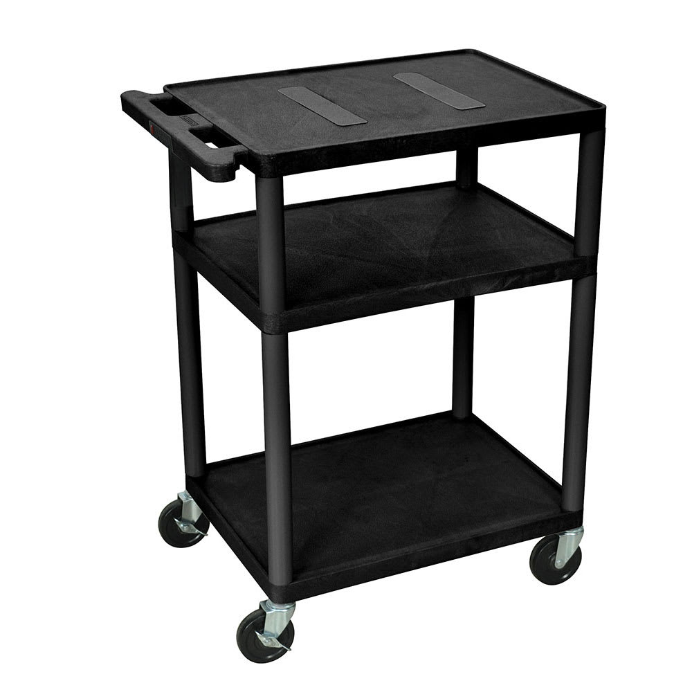 304-LE34B 34" 3 Level A/V Utility Cart w/ 400 lb Capacity - Plastic, Black
