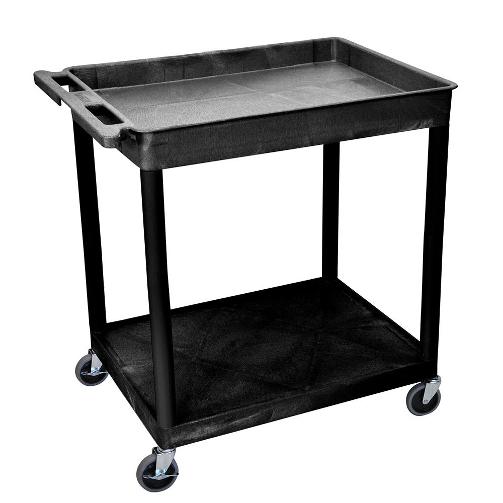 304-TC12B 2 Level Polymer Utility Cart w/ 400 lb Capacity - Raised Ledges, Black