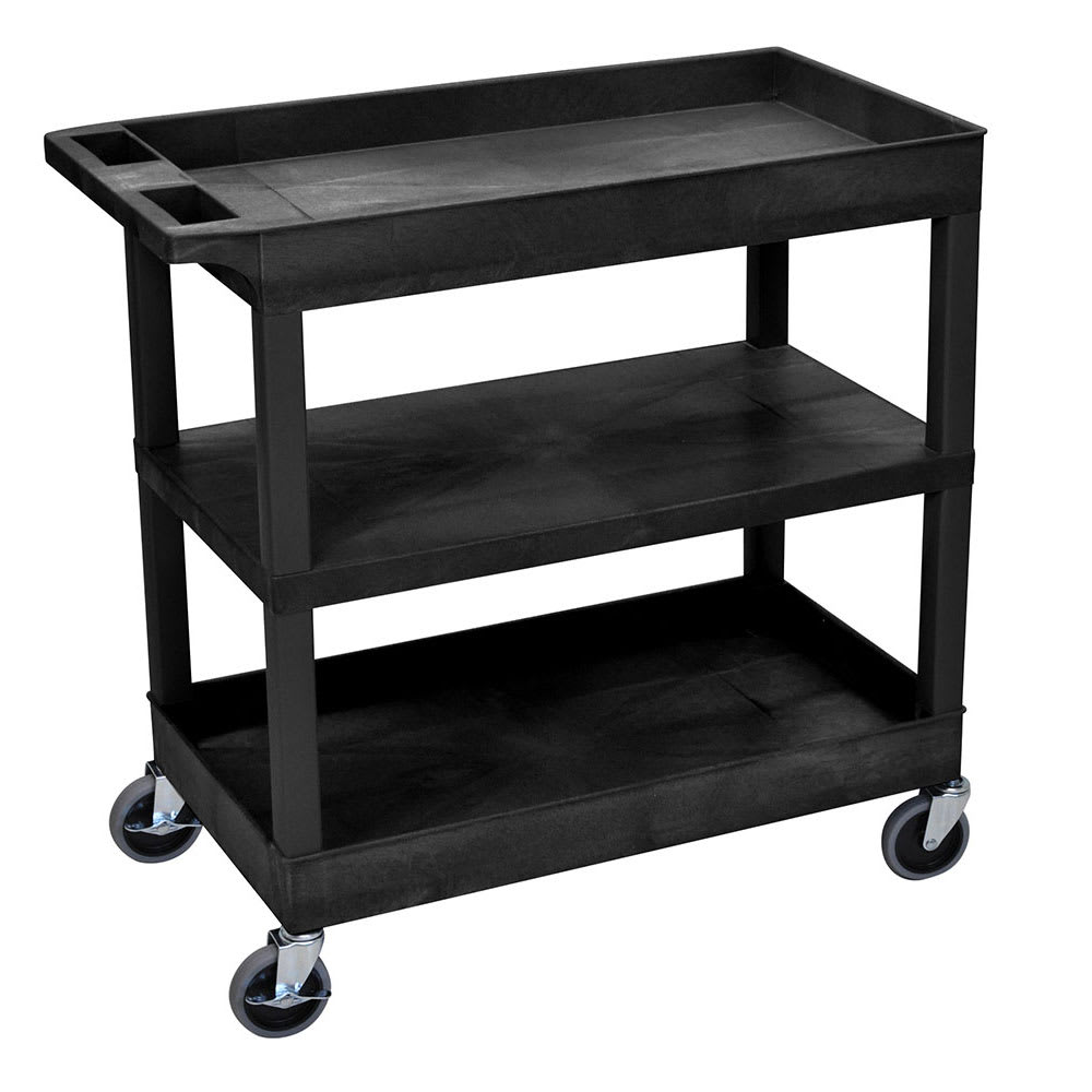 304-EC121B 3 Level Polymer Utility Cart w/ 400 lb Capacity - Raised Ledges, Black