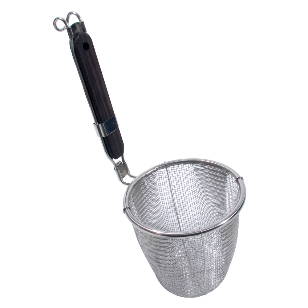 296-42616 5 1/2" Diameter Wire Mesh Noodle Skimmer, Wood Handle, Stainless