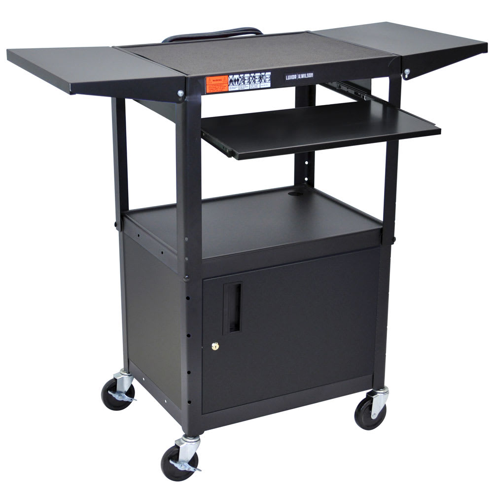 304-AVJ42KBCDL 42" Adjustable 2 Level A/V Cart w/ 300 lb Capacity & Locking Cabinet - St...
