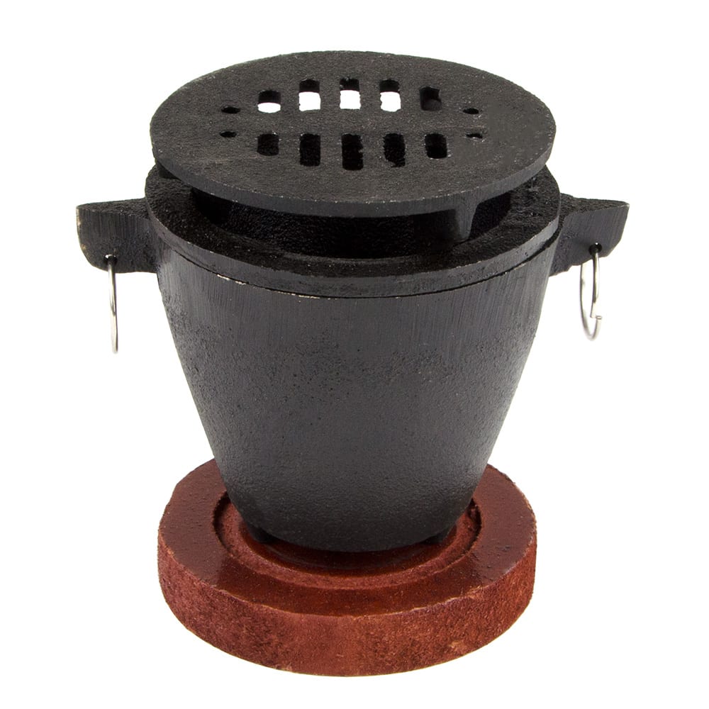 370-HG35CI 3 3/8' Round Hibachi Set - Cast-Iron, Wood Base
