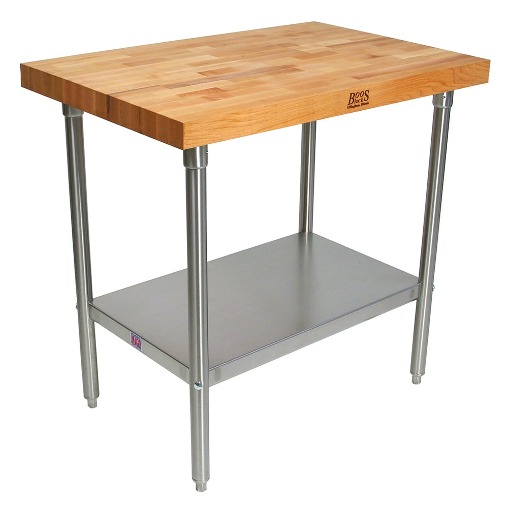 416-TNS01 2 1/4" Maple Top Work Table w/ Undershelf, 36"L x 24"D