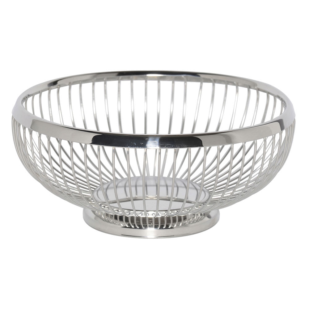 482-WBR9PS 8 1/2" Round Wire Basket w/ Weighted Base, Polished Stainless