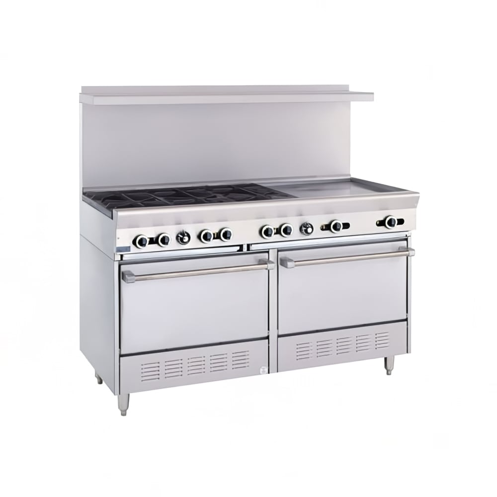 MoTak MR10-RGB24-N-C-S 60 6 Burner Commercial GAS Range w/ Griddle & (2) Standard Ovens, Convertible, 6 Open Burners w/ Griddle Broiler, 2 Ovens
