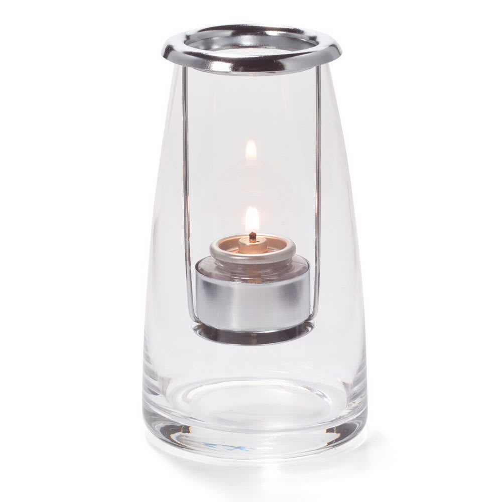 461-1606C Lighthouse Lamp w/ Hanging Tealight Holder, 3 1/4 x 6", Hand Blown Glass, Clear