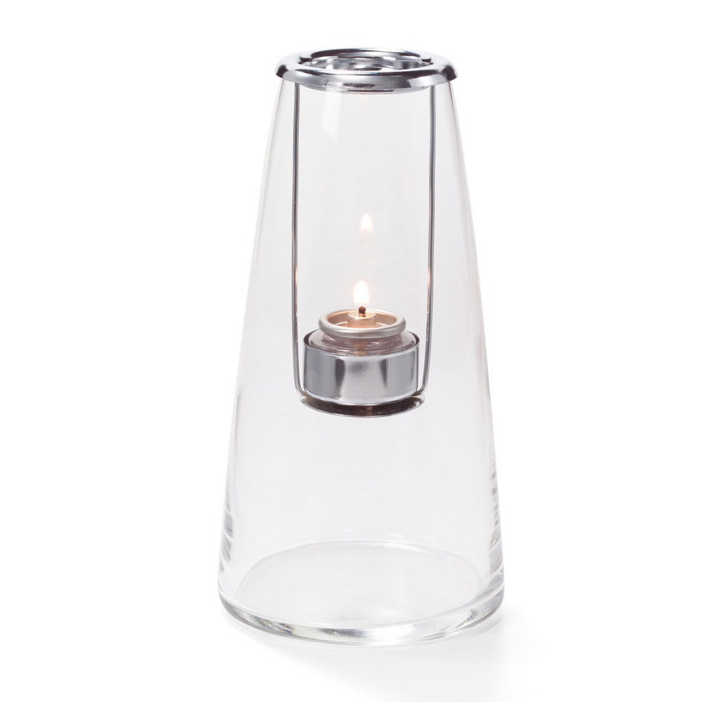 461-1608C Lighthouse Lamp w/ Hanging Tealight Holder, 4x8 1/4", Hand Blown Glass, Clear