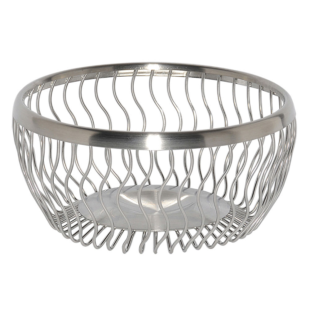 482-WBRW9BS 9" Round Wire Basket, Wavy, Brushed Stainless