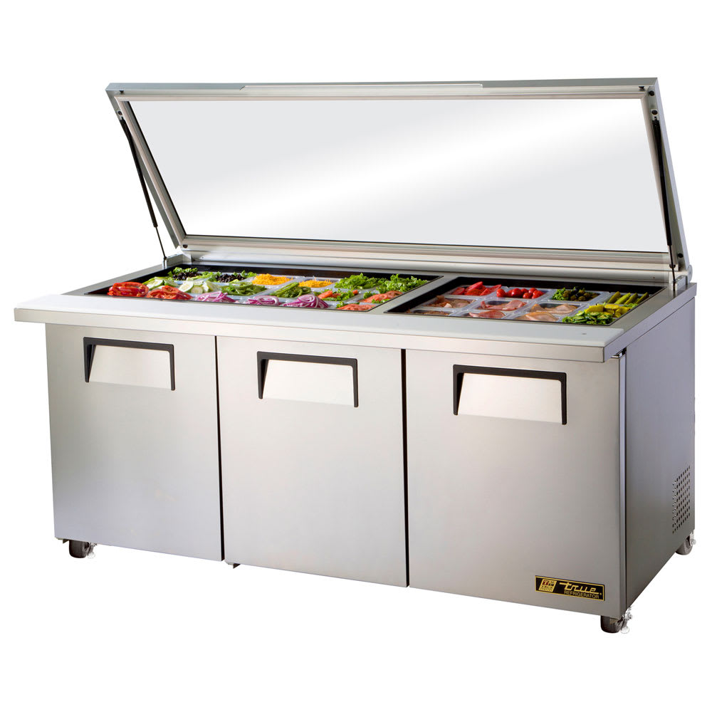 True TSSU-72-30M-B-ST-FGLID-HC 72-inch mega top sandwich and salad prep table