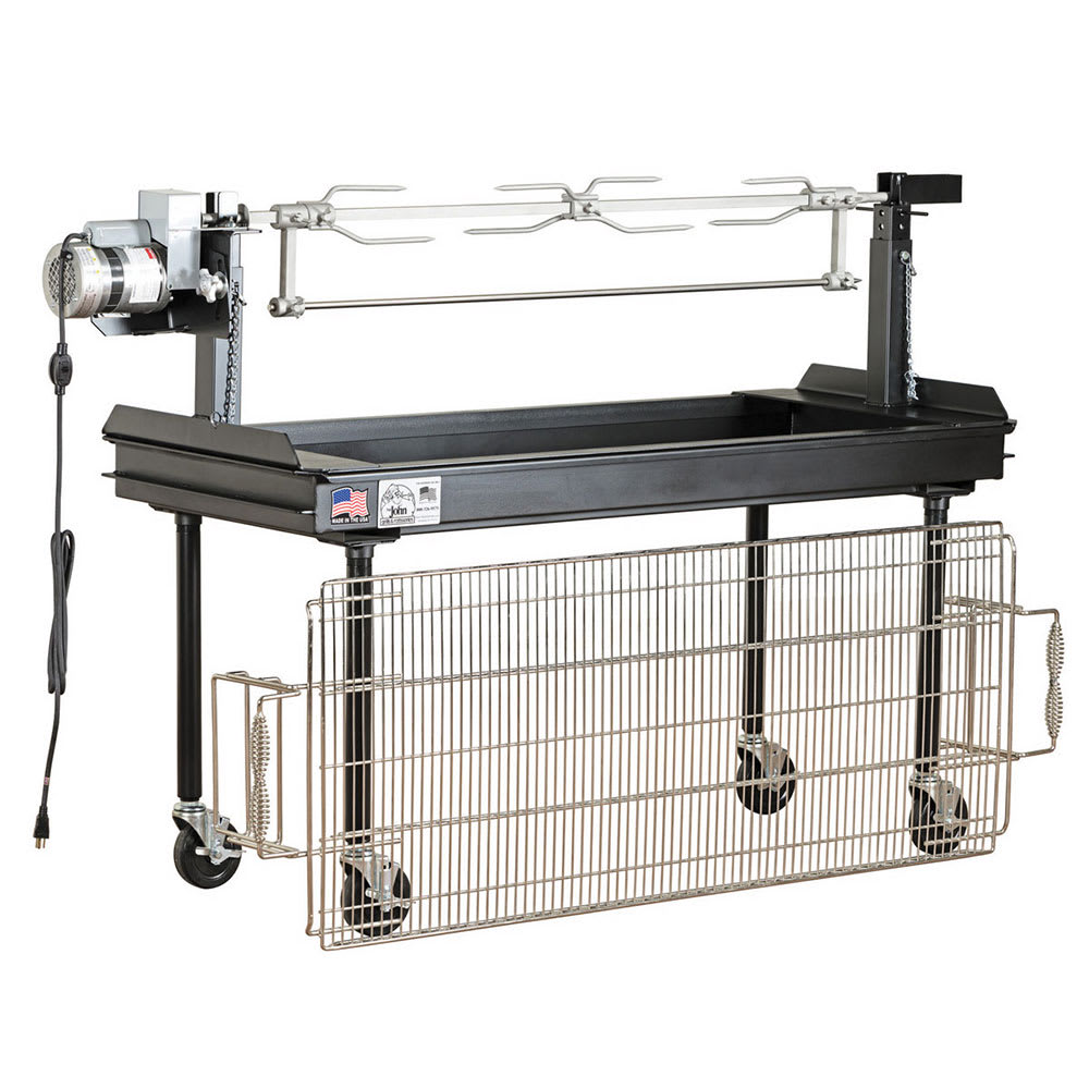 Big Johns Grills & Rotisseries M-250B 60" Mobile Charcoal Commercial Outdoor Grill w/ Rotisserie