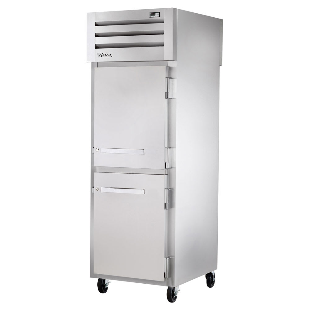 598-STR1RPT2HS1G 27 1/2" One Section Pass Thru Refrigerator, (1) Glass Door, (2) Solid Doors...