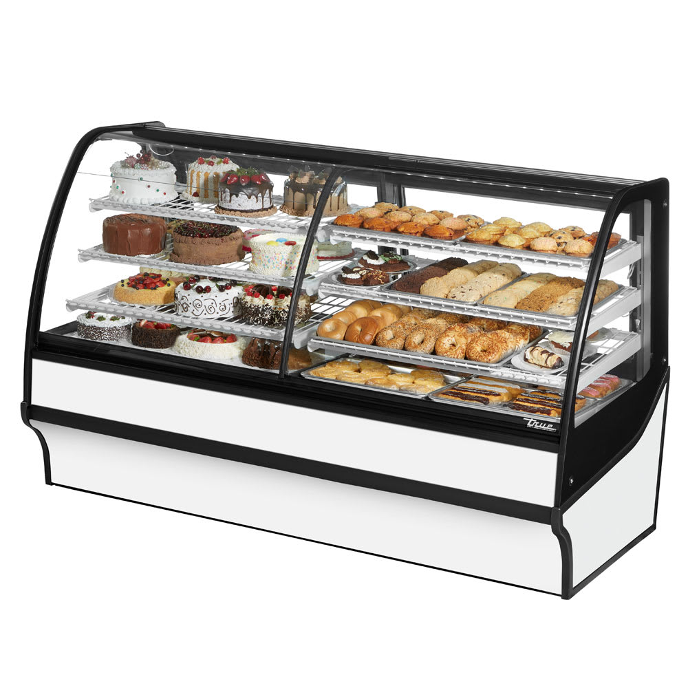 598-TDMDZ77GEGEWW 77 1/4" Full Service Dual Zone Bakery Case w/ Curved Glass - (4) Levels, 1...