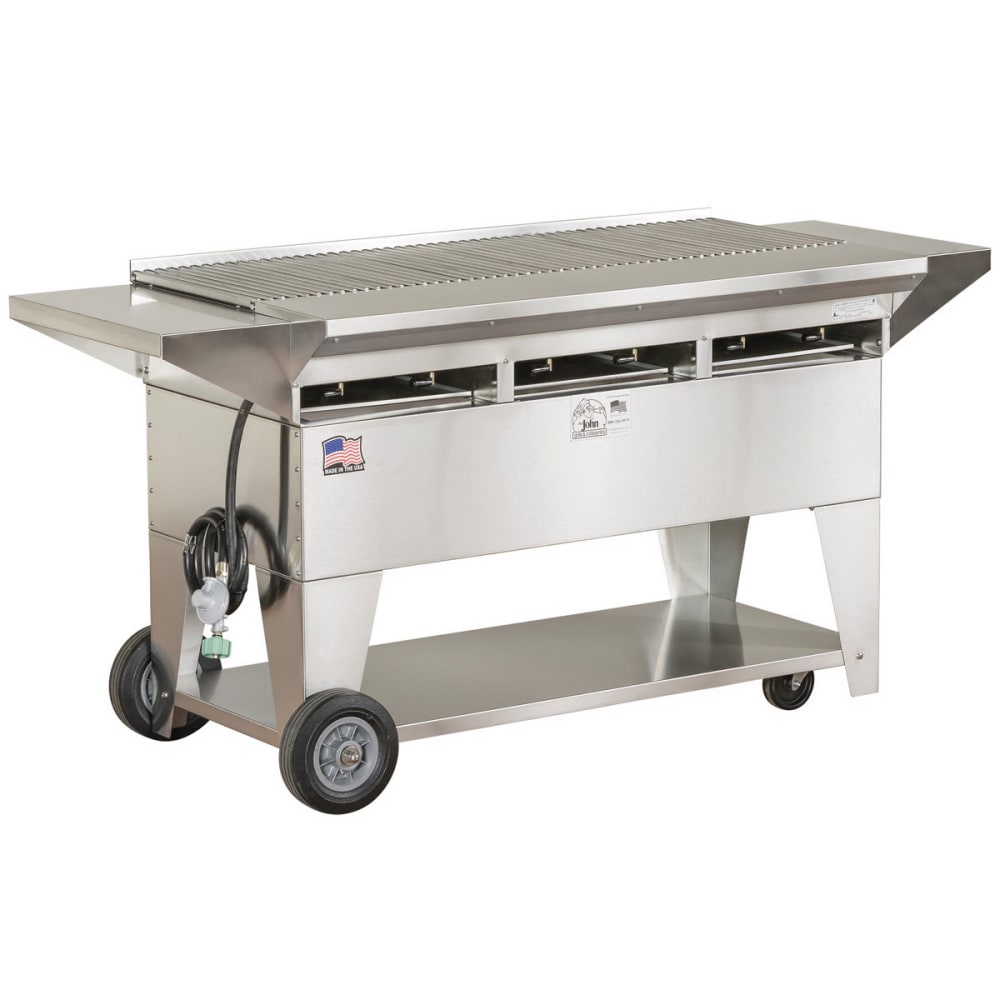 Big Johns Grills & Rotisseries A3CC-SSE 49" Mobile Gas Commercial Outdoor Grill w/ Multiple Heat Zones, Liquid Propane