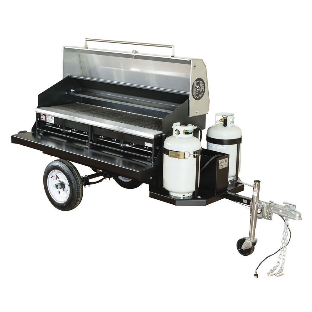 Big Johns Grills & Rotisseries TRAIL BOSS I 116" Towable Gas Commercial Outdoor Grill w/ Multiple Heat Zones, Liquid Propane