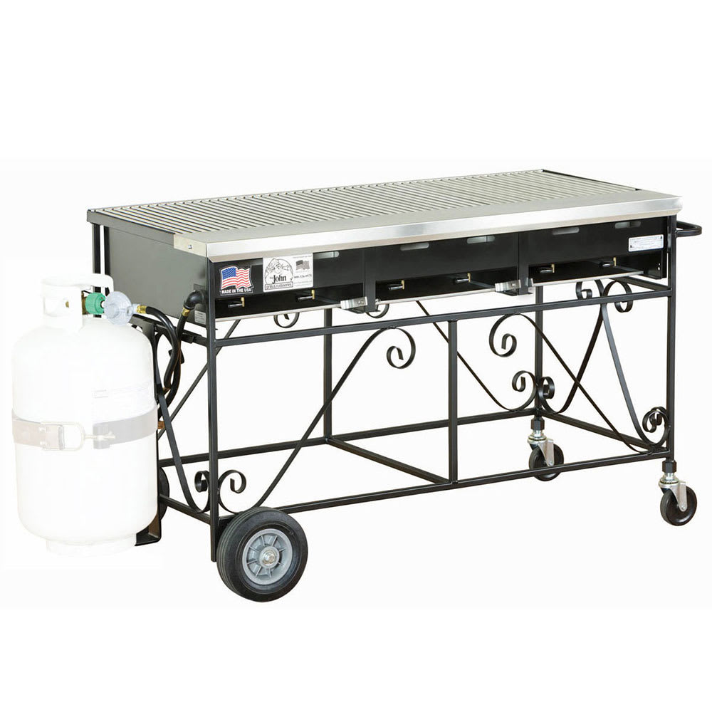 Big Johns Grills & Rotisseries A3CC-LPSS 49" Mobile Gas Commercial Outdoor Grill w/ Multiple Heat Zones, Liquid Propane