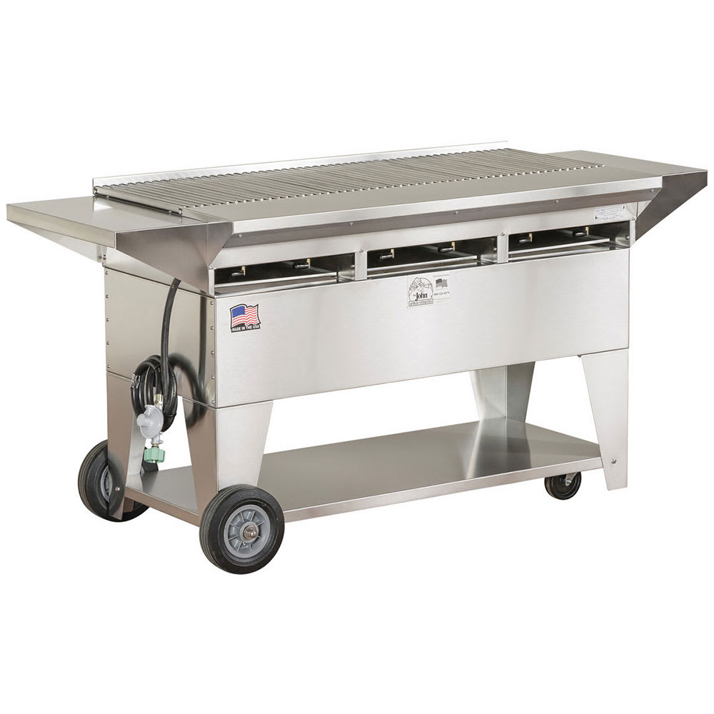 Big Johns Grills & Rotisseries A4CC-SSE 65" Mobile Gas Commercial Outdoor Grill w/ Multiple Heat Zones, Liquid Propane