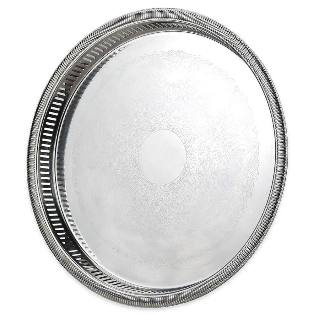 175-82131 15 1/4" Round Serving Tray - 1 1/2" Deep, Gadroon Edge, Stainless