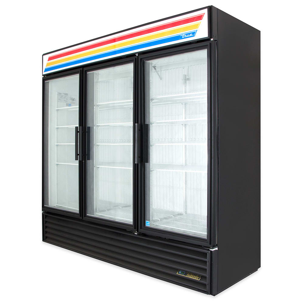 598-GDM72FBK 78" Three Section Display Freezer w/ Swing Doors - Bottom Mount Compressor, Bla...