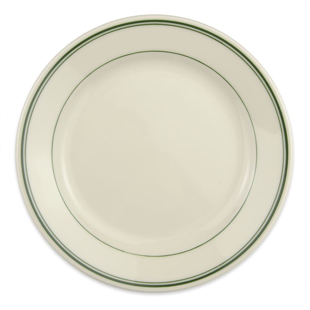 179-2051 9" Round Plate - China, Ivory w/ Green Band